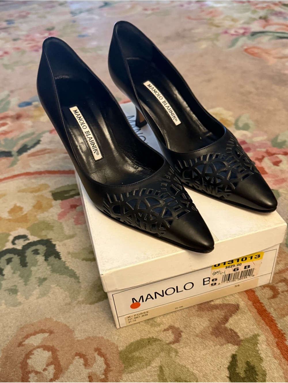 Manolo Blahnik Black Laser-Cut Pointed Pumps